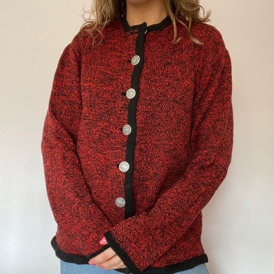 Red & black knit cardigan L