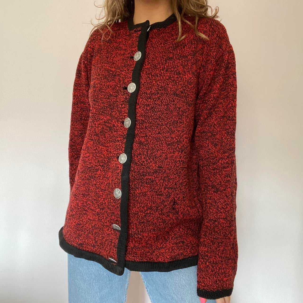 Red & black knit cardigan L