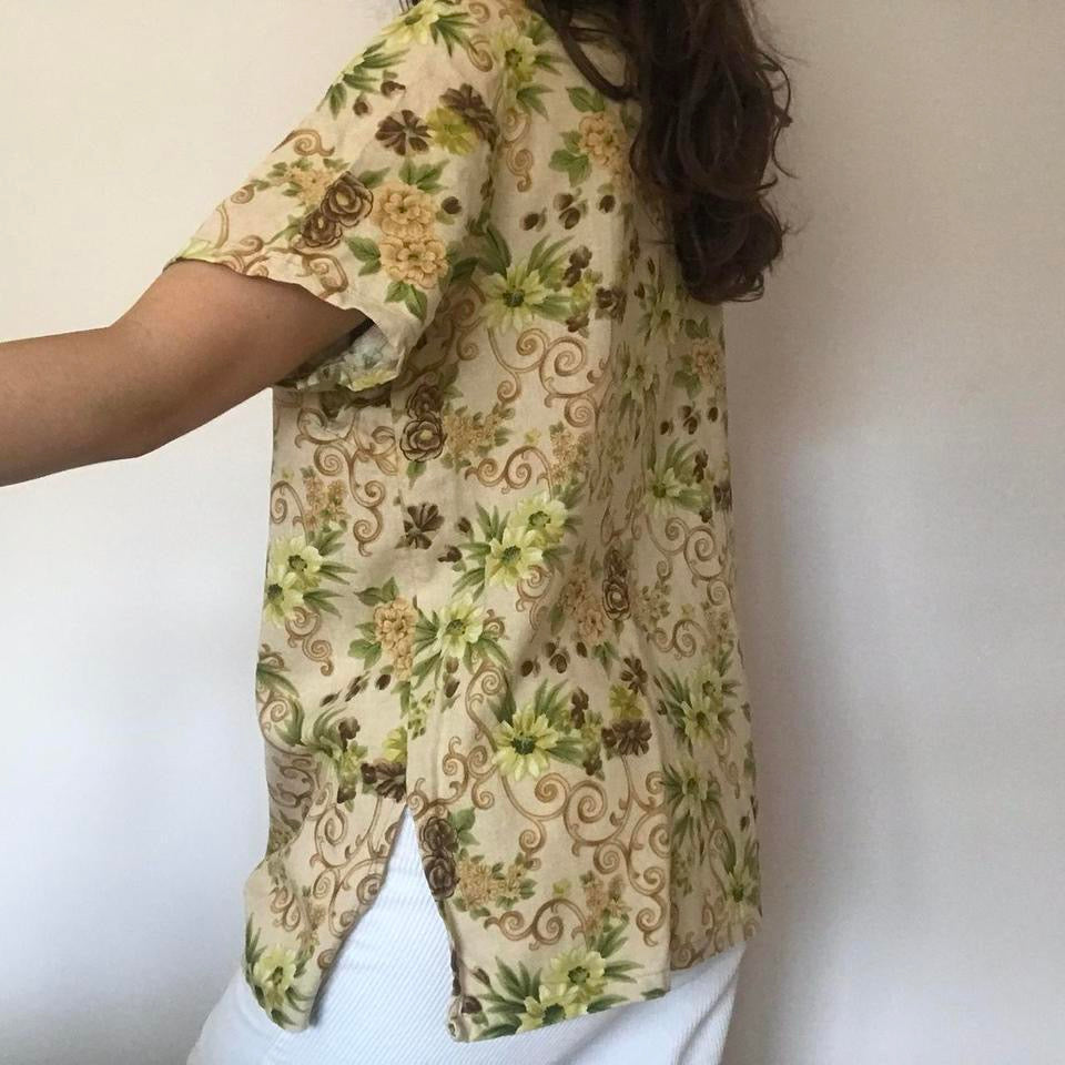100% linen floral shirt large