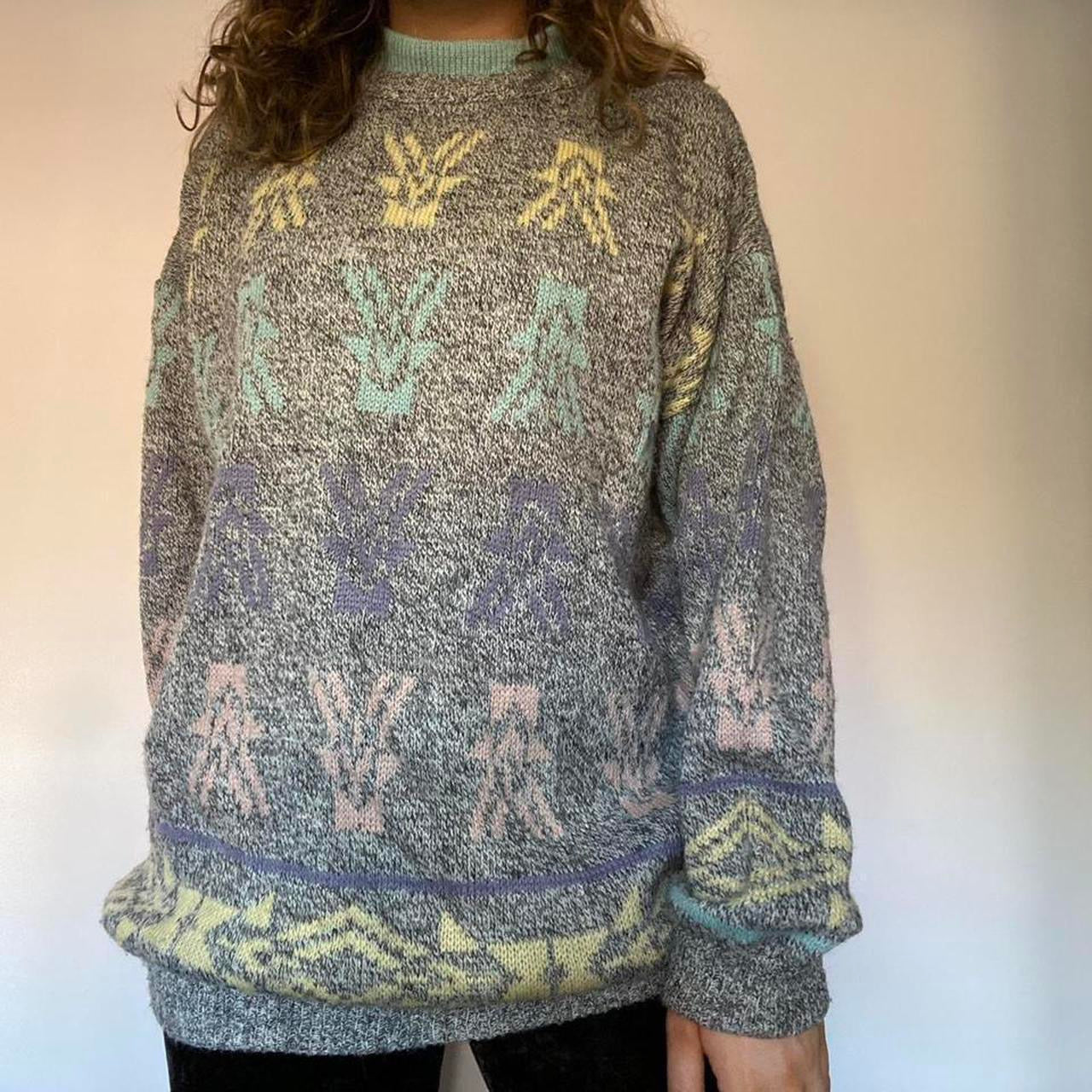 Grey & pastel knit jumper L