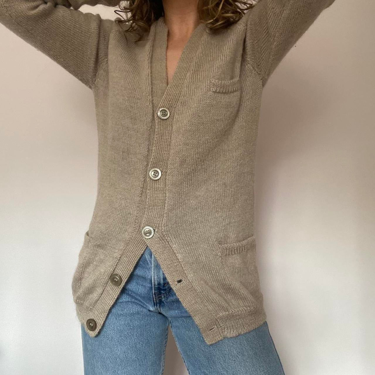 Beige knit button up cardigan S