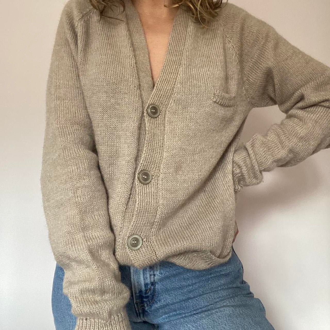 Beige knit button up cardigan S