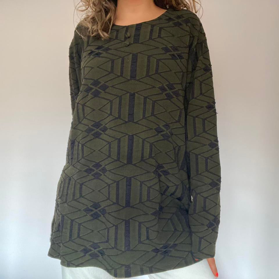 Khaki & black long sleeved top XL
