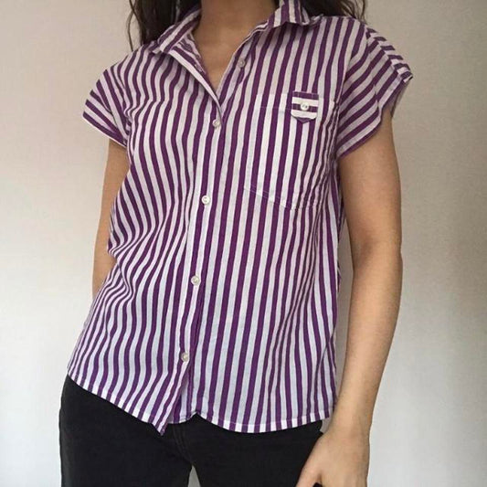 100% cotton purple & white striped shirt medium