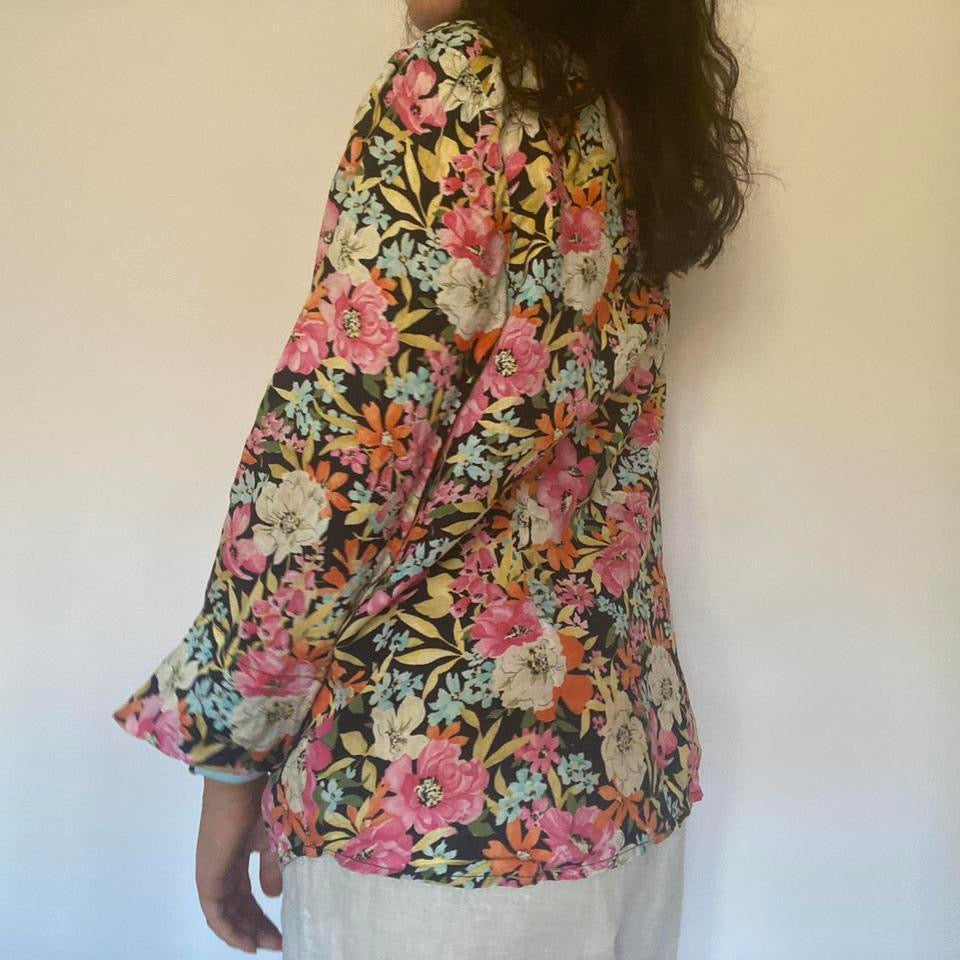 100% linen bright floral shirt medium