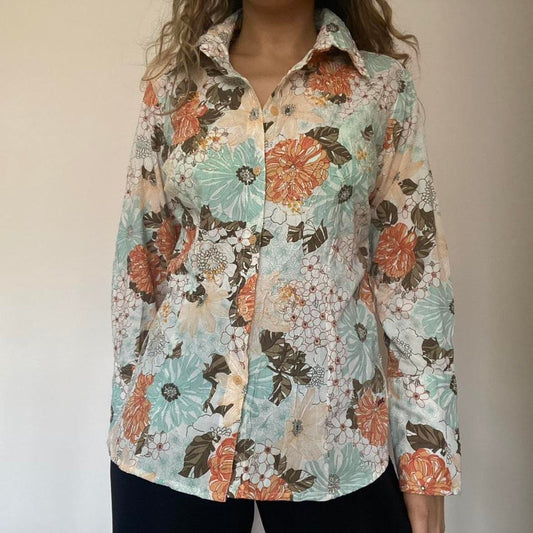 Pastel floral sequin & beaded shirt medium