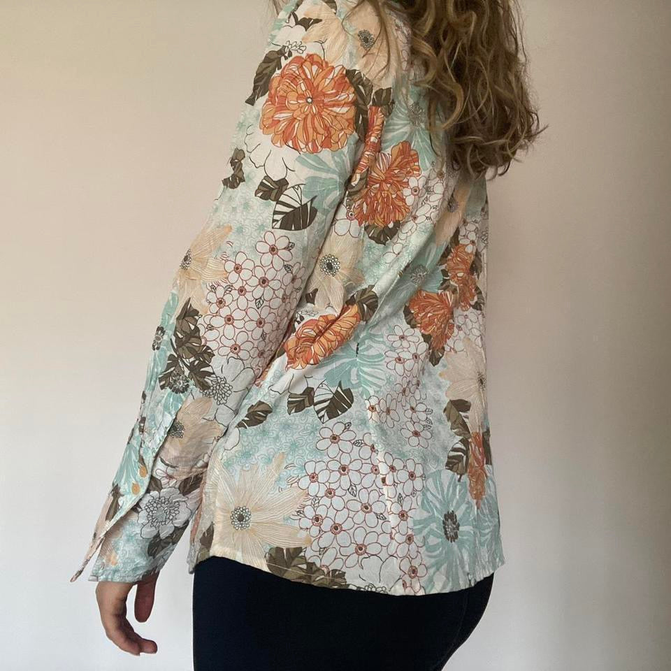 Pastel floral sequin & beaded shirt medium