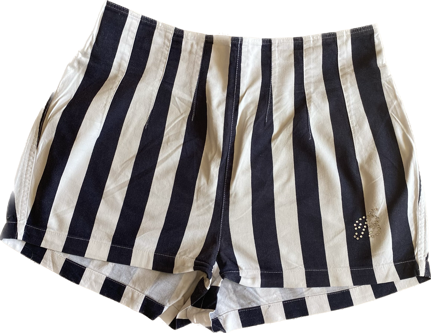 Cotton navy & white striped hotpants w29”