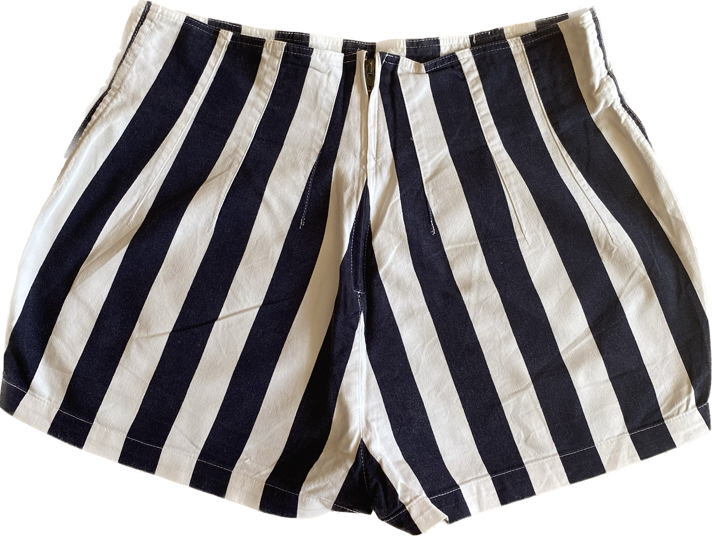 Cotton navy & white striped hotpants w29”