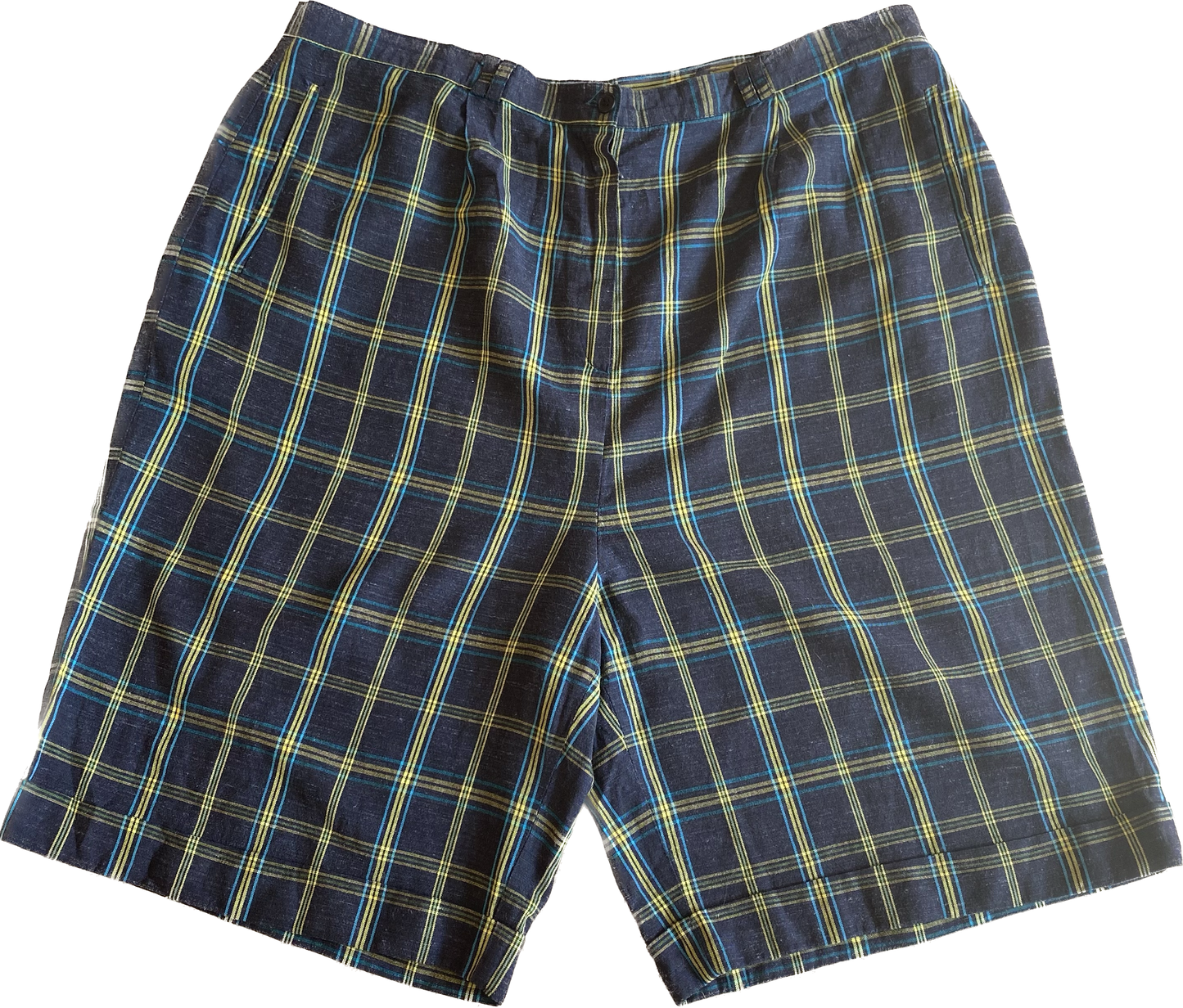 Navy checked high waisted shorts w37”