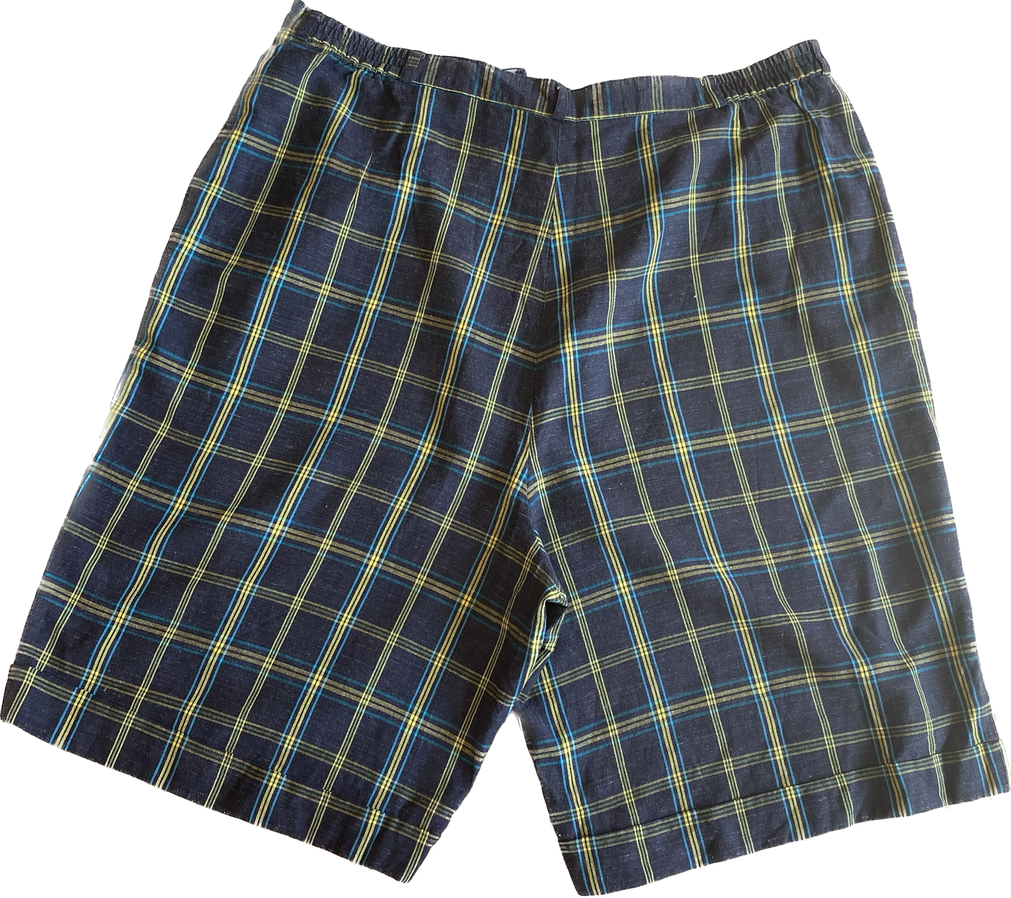 Navy checked high waisted shorts w37”