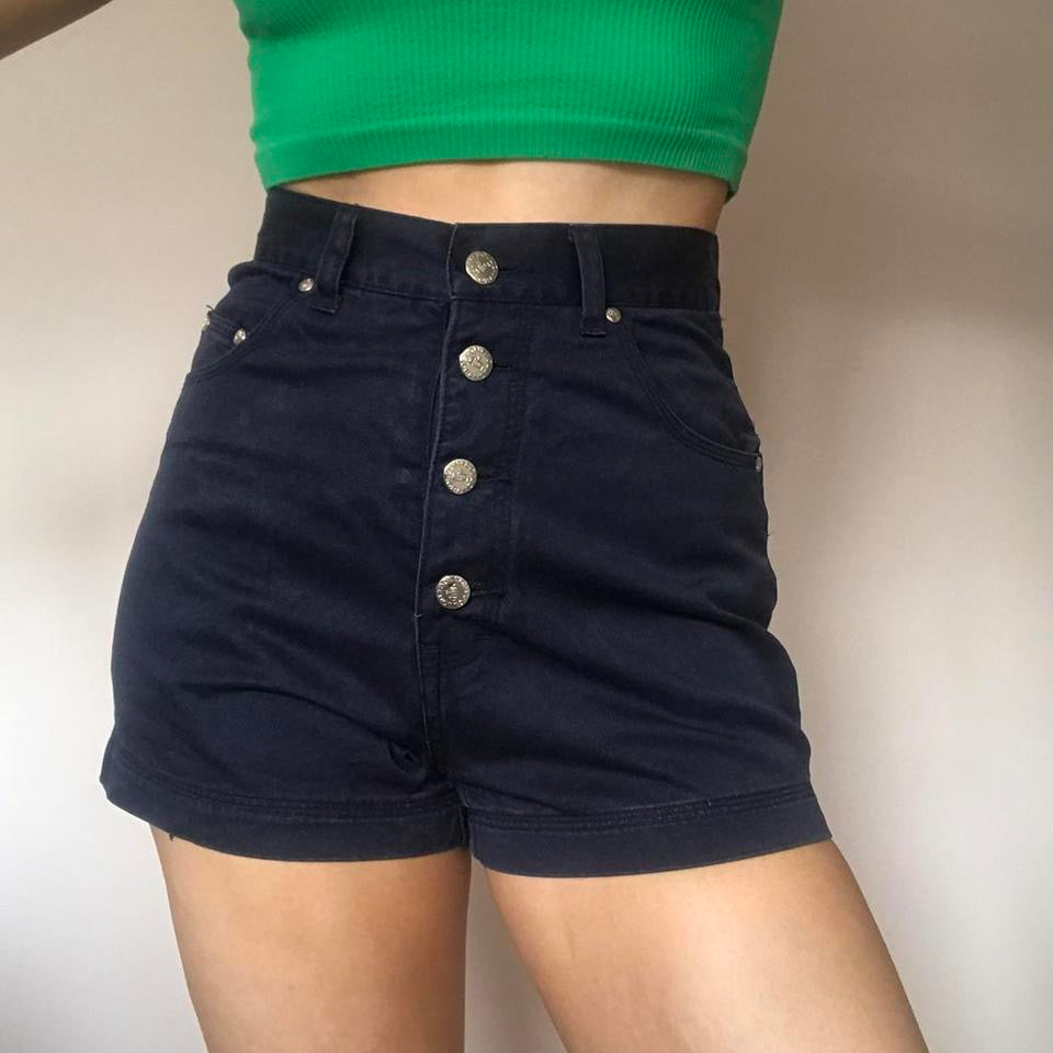 100% cotton navy high waisted shorts w26”