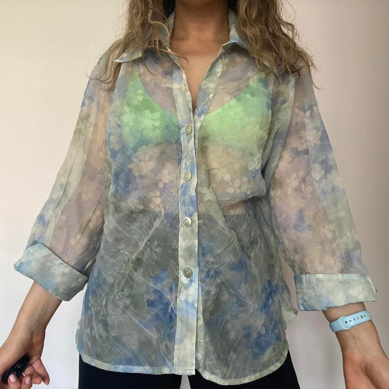 Floral sheer shirt L