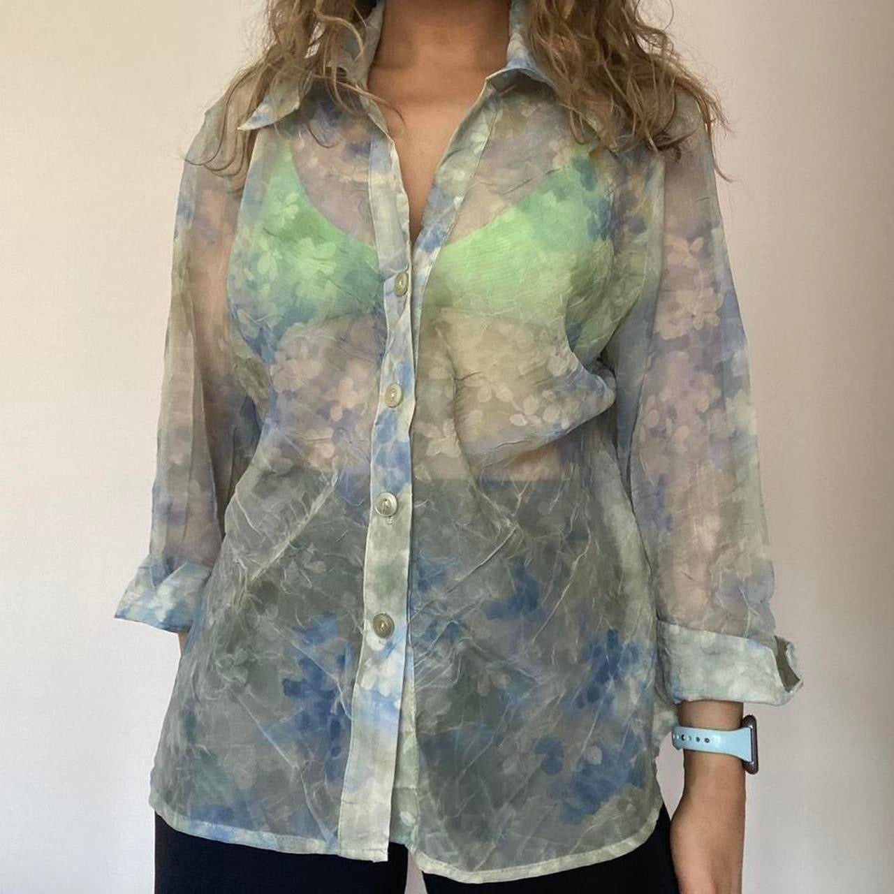 Floral sheer shirt L