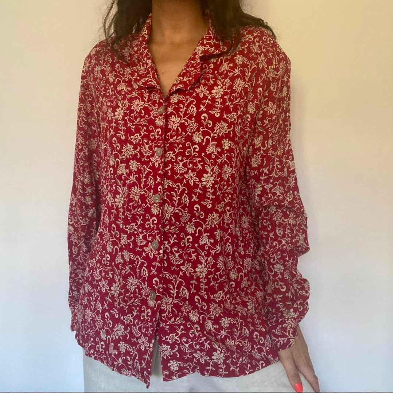 Red & cream floral shirt L