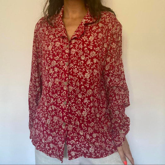 Red & cream floral shirt L
