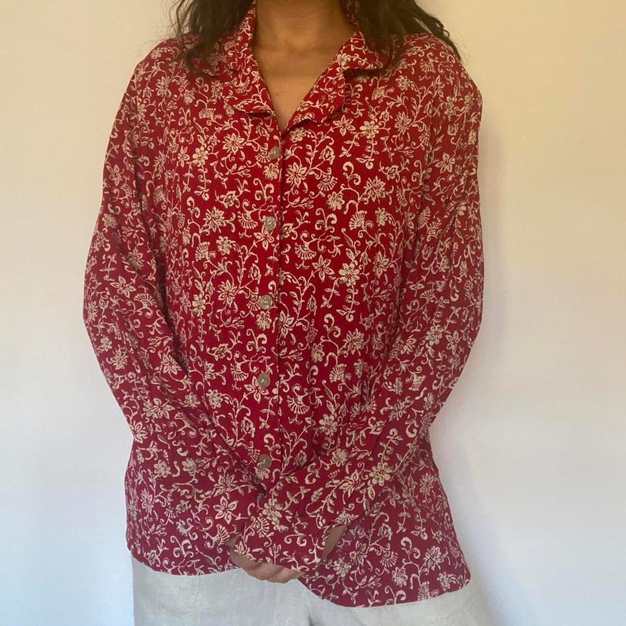 Red & cream floral shirt L