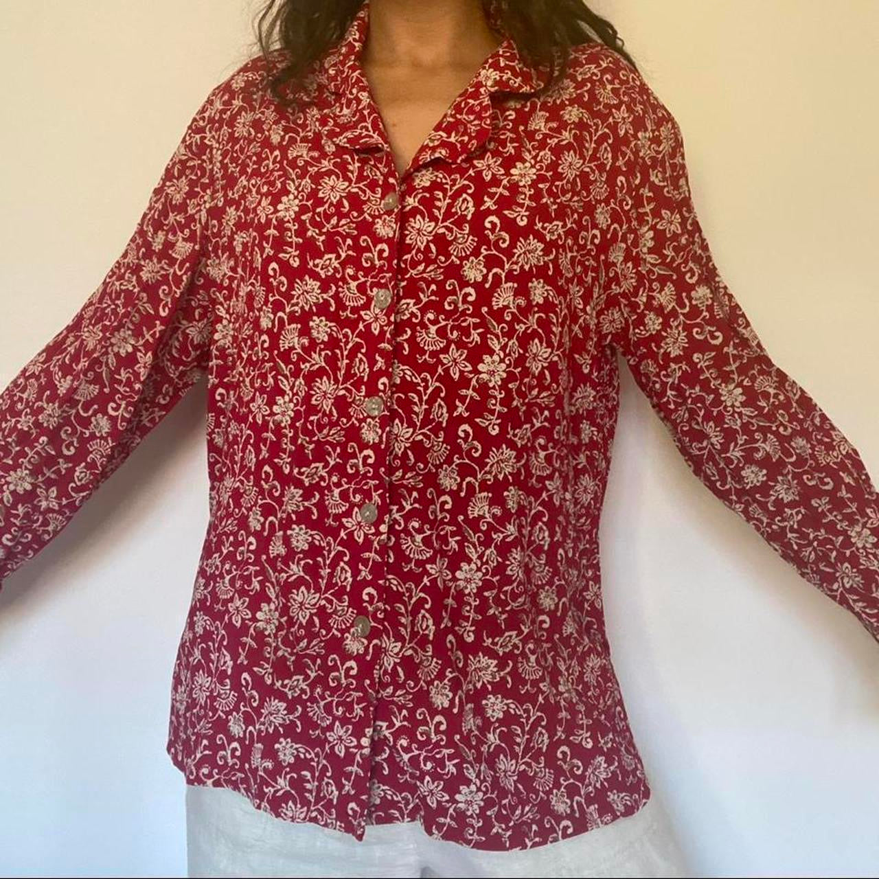 Red & cream floral shirt L