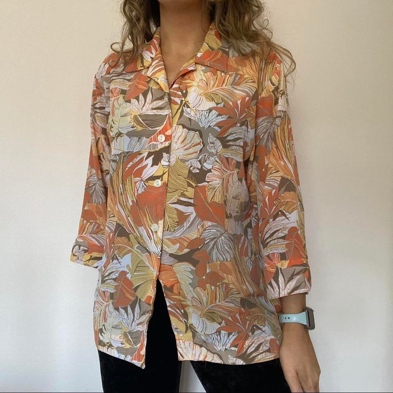 Orange floral sheer shirt L