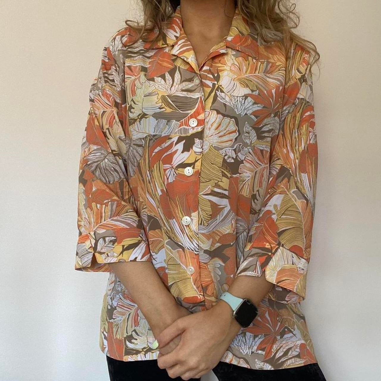 Orange floral sheer shirt L