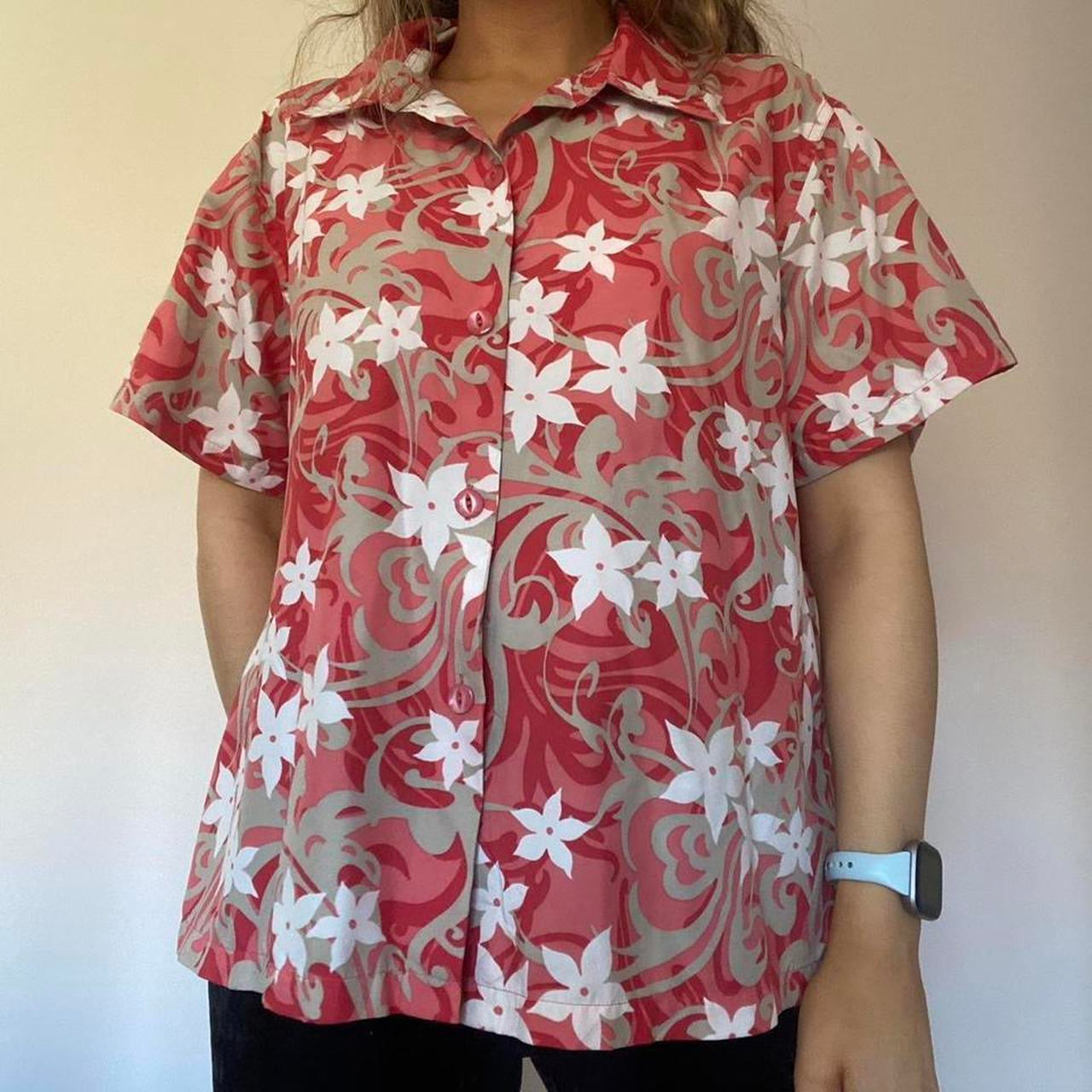 Pink & white floral shirt XL