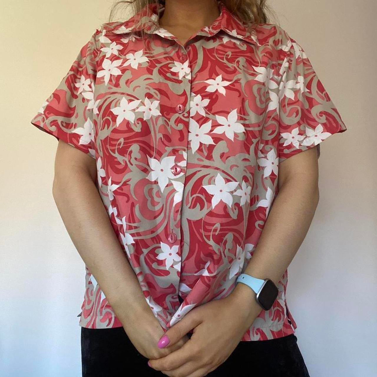 Pink & white floral shirt XL