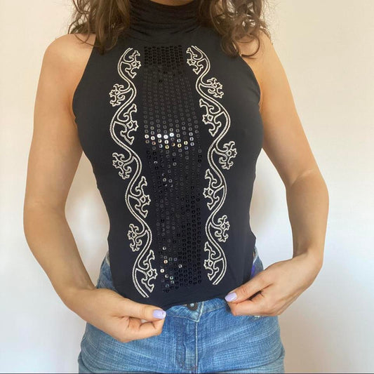 00s double mesh crop top XS