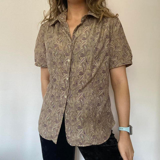 Brown paisley cotton & silk shirt L