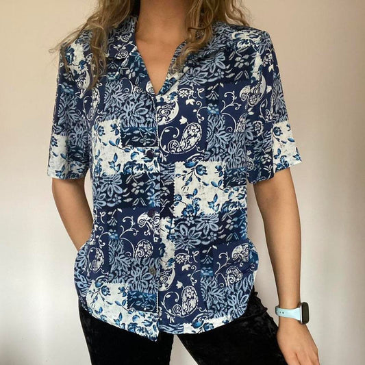 Blue patchwork shirt M