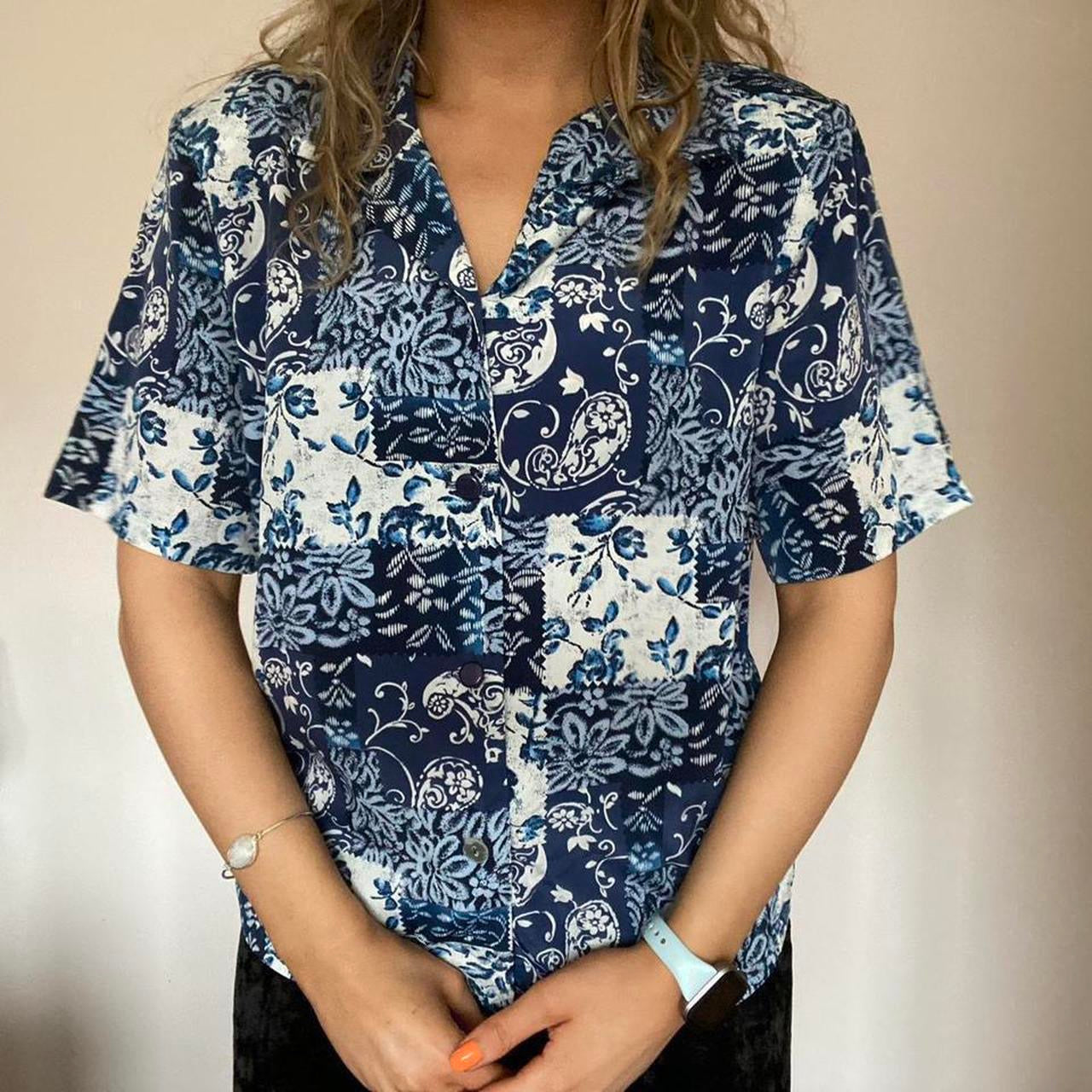 Blue patchwork shirt M