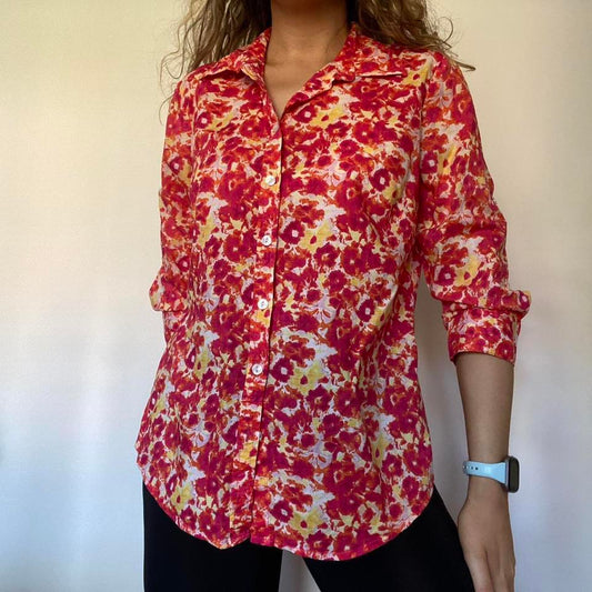 100% cotton bright floral shirt medium
