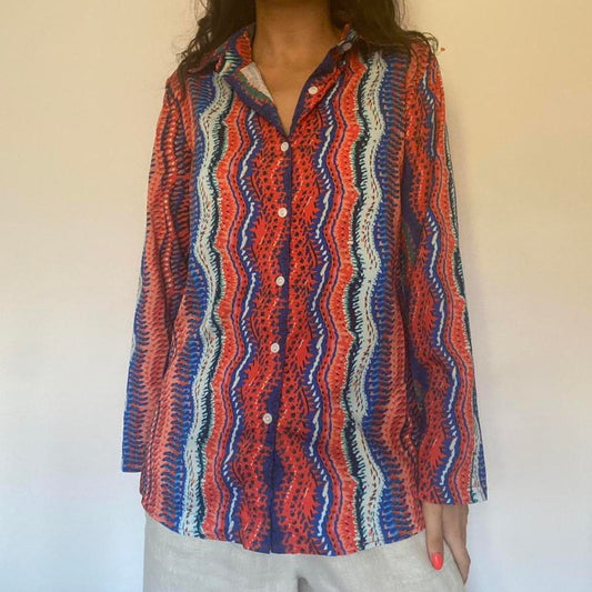 Orange & blue striped shirt M