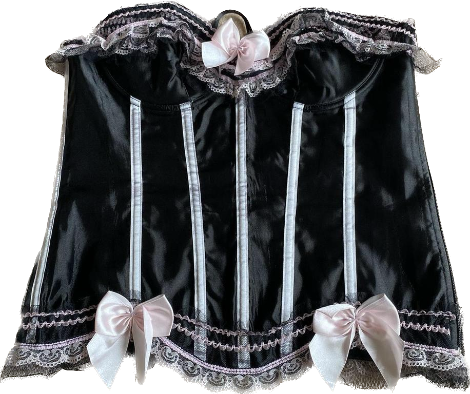 Strapless corset black and pink bow 2XL