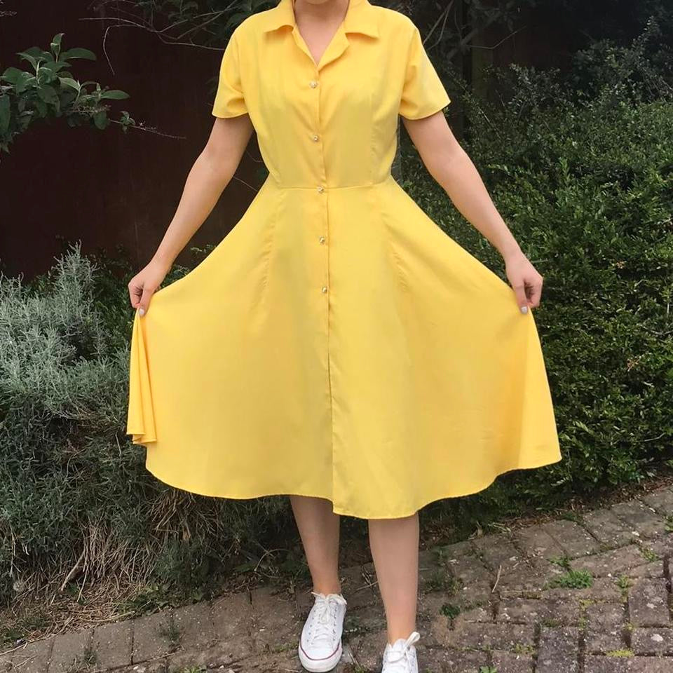 Yellow silk midi dress small