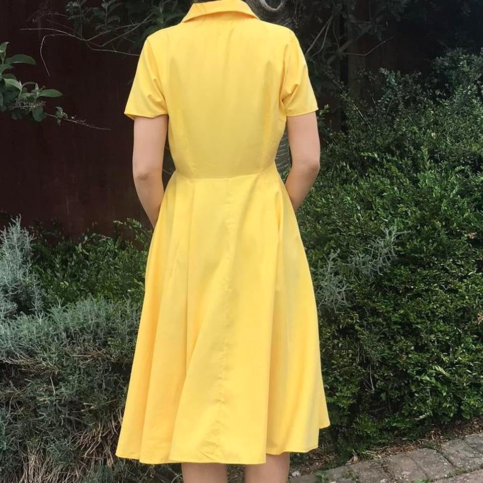 Yellow silk midi dress small