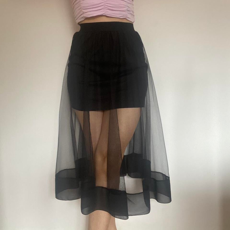 Black mesh midi skirt with insert XS