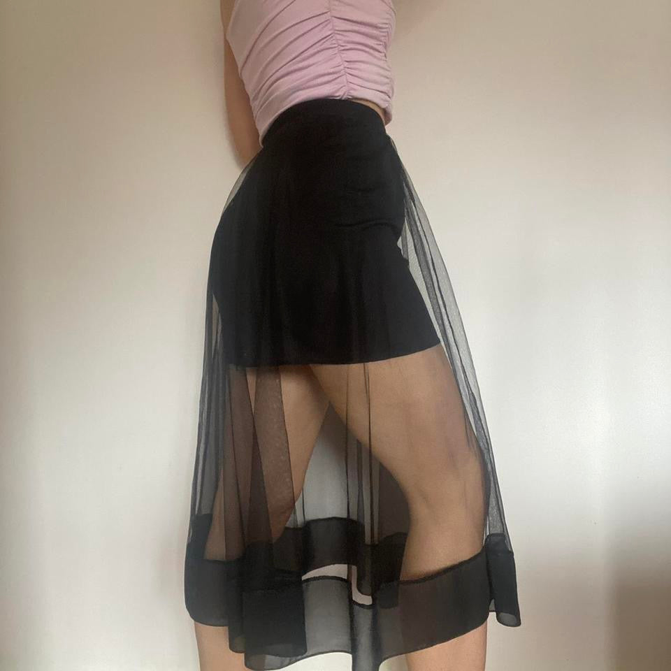 Black mesh midi skirt with insert XS