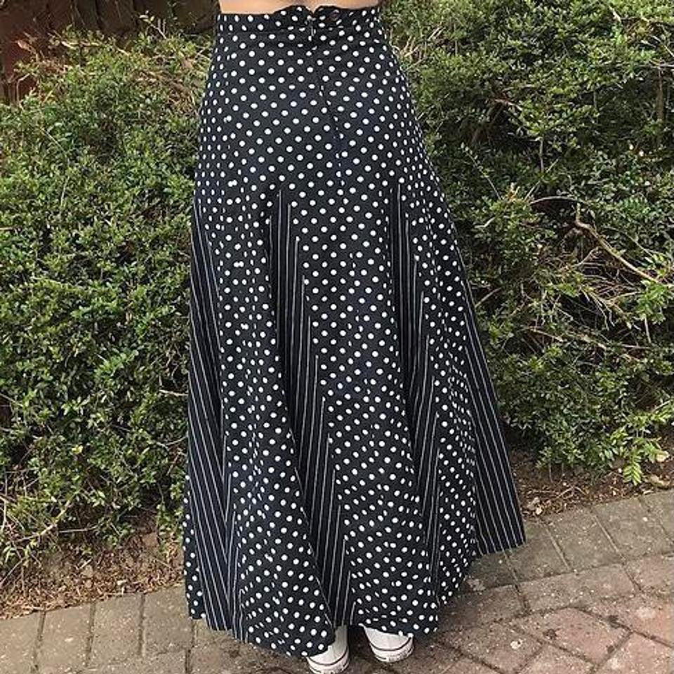 100% cotton navy polka dot maxi skirt w24”