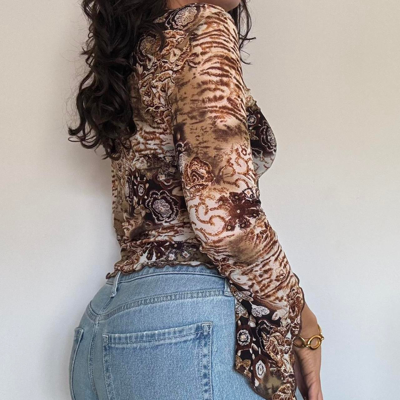 00s brown frilly top S