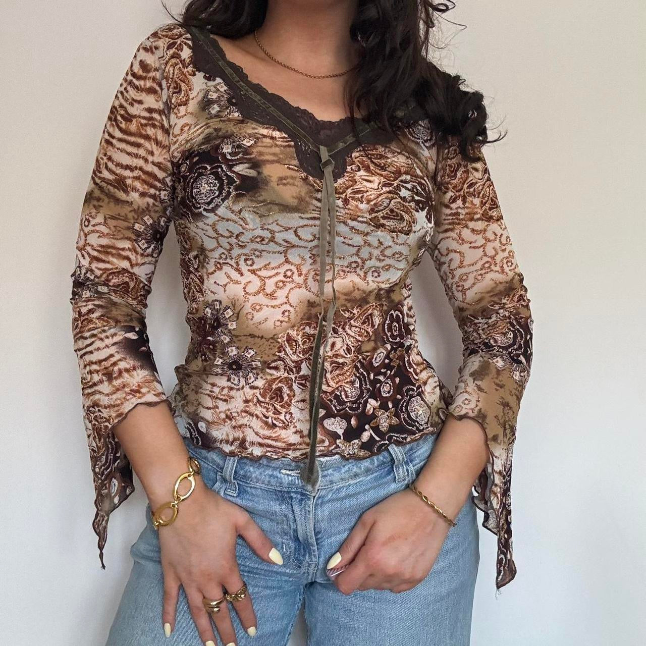 00s brown frilly top S