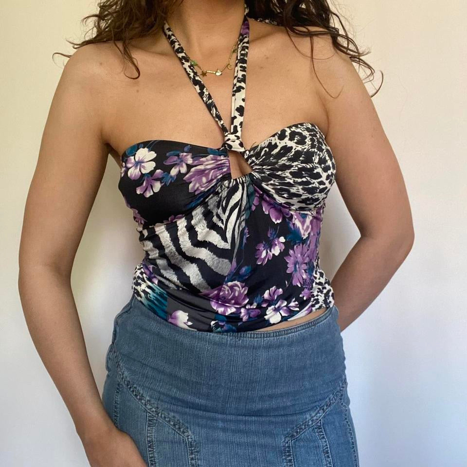 00s animal print & floral tankini top small