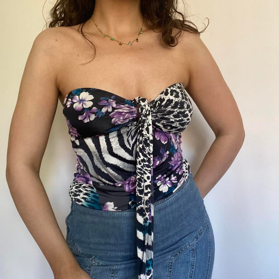 00s animal print & floral tankini top small