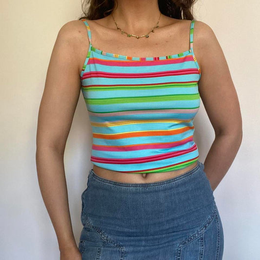00s blue & multicoloured striped cami top S/M