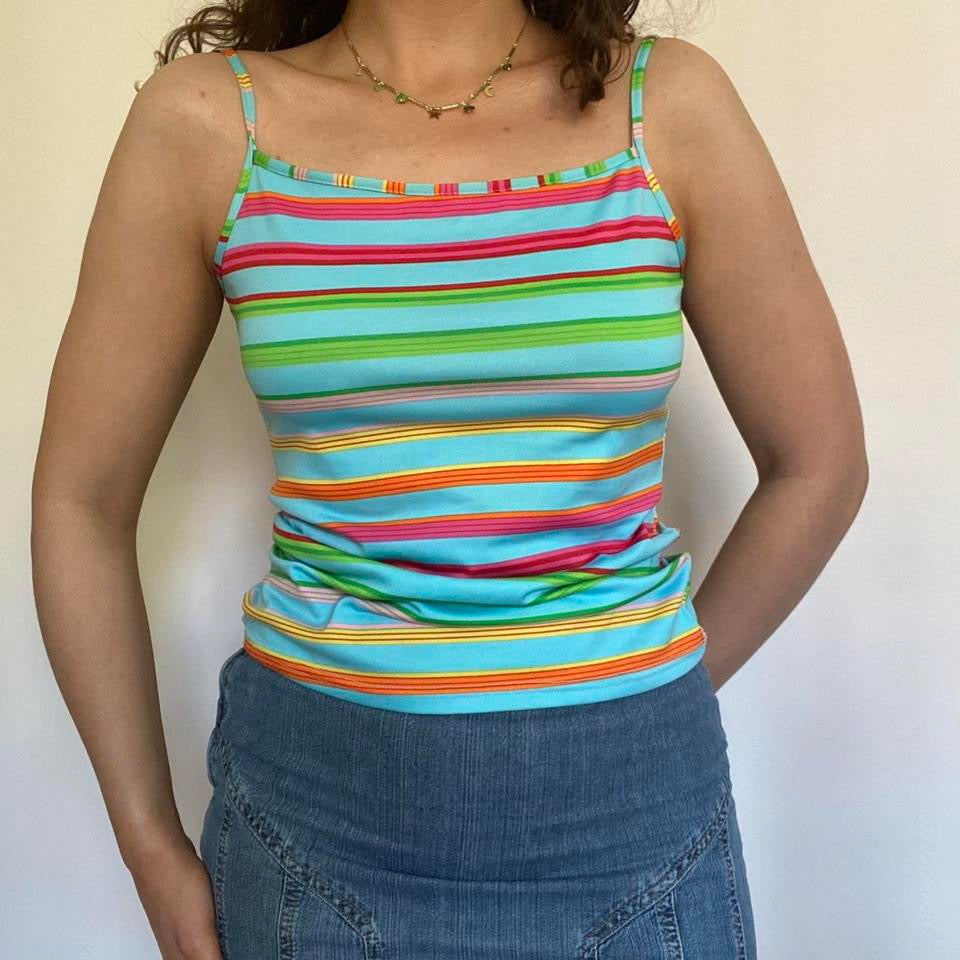 00s blue & multicoloured striped cami top S/M