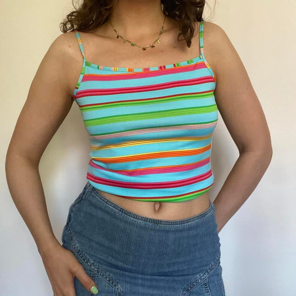 00s blue & multicoloured striped cami top S/M
