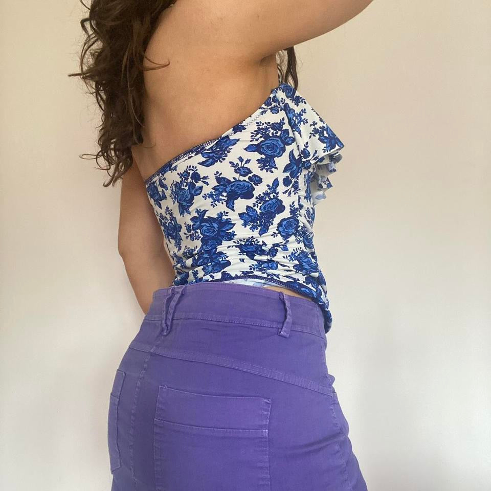 00s blue floral ruffle tankini top medium