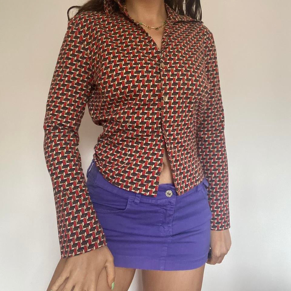 00s red & brown fitted shirt medium