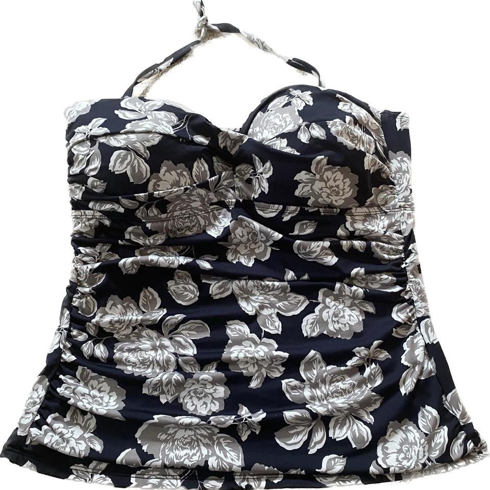 00s black floral tankini top large