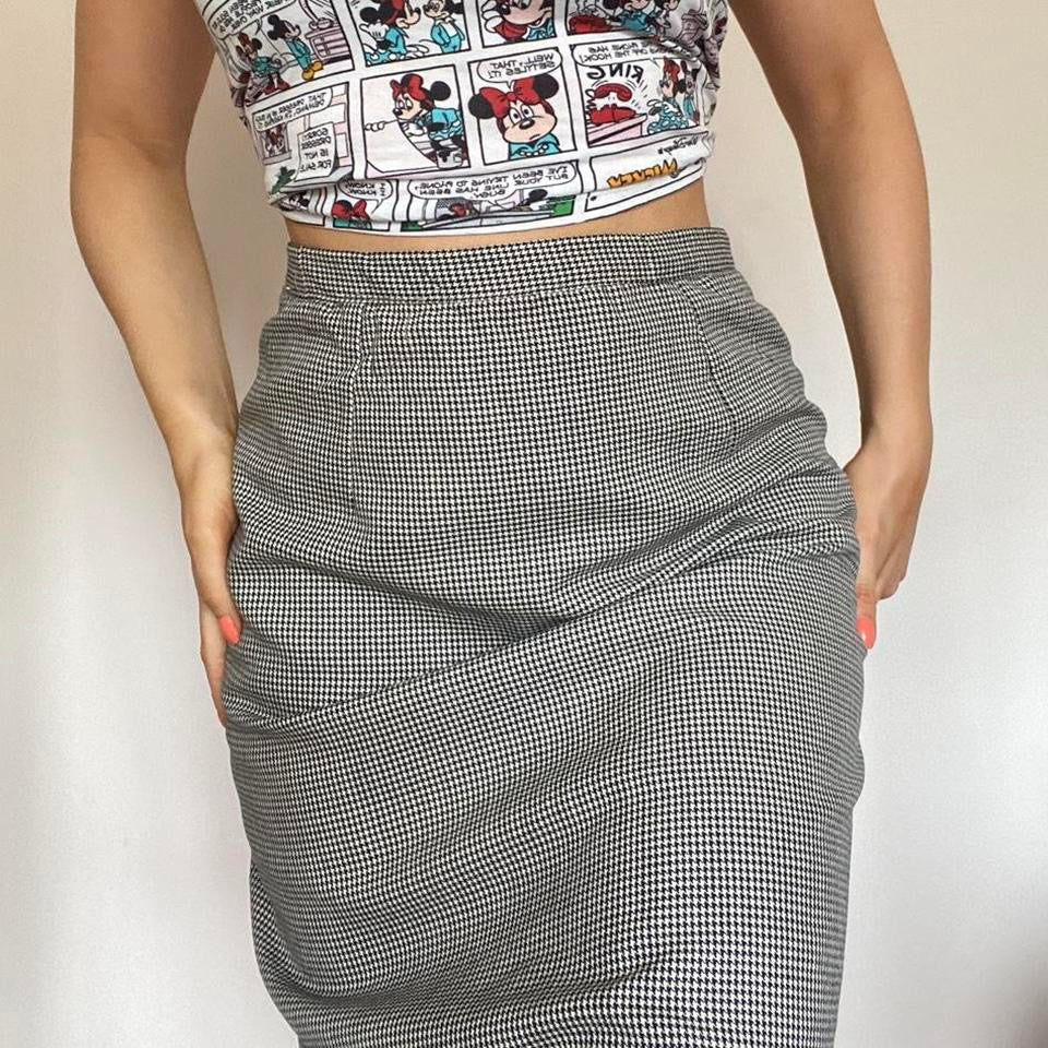 Dogtooth black & white midi skirt w28”