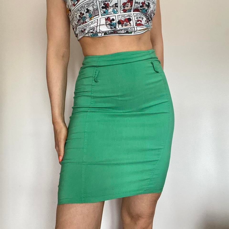 00s green mini skirt w25”